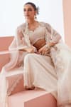 Awigna_Ivory Organza Embroidered Sequin Sweetheart Cape Palazzo Set _Online_at_Aza_Fashions