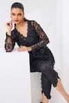 Buy_Awigna_Black Net, Crepe, Linen Cut Work, Sequins Embroidered Tunic And Dhoti Pant Set _at_Aza_Fashions
