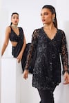 Awigna_Black Net, Crepe, Linen Cut Work, Sequins Embroidered Tunic And Dhoti Pant Set _Online_at_Aza_Fashions