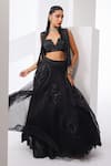 Buy_Awigna_Black Net Embroidered Sequin Plunging Cutdana And Lehenga Set _at_Aza_Fashions