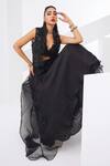 Shop_Awigna_Black Net Embroidered Sequin Plunging Cutdana And Lehenga Set _at_Aza_Fashions