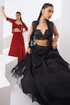 Awigna_Black Net Embroidered Sequin Plunging Cutdana And Lehenga Set _Online_at_Aza_Fashions