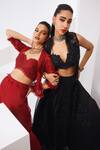 Buy_Awigna_Black Net Embroidered Sequin Plunging Cutdana And Lehenga Set _Online_at_Aza_Fashions