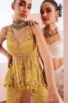 Awigna Yellow Net, Organza, Linen Sequins, Pearls, Embroidered Peplum Tunic Pant Set Online at Aza Fashions Awigna_Yellow Net, Organza, Linen Sequins, Pearls, Embroidered Peplum Tunic Pant Set _Online_at_Aza_Fashions