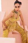 Shop Awigna Yellow Net, Organza, Linen Sequins, Pearls, Embroidered Peplum Tunic Pant Set Online at Aza Fashions Shop_Awigna_Yellow Net, Organza, Linen Sequins, Pearls, Embroidered Peplum Tunic Pant Set _Online_at_Aza_Fashions