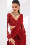 Shop_Awigna_Red Saree Chiffon Embroidered Sequin V Neck Ruby Pre-draped Sharara Set _Online_at_Aza_Fashions