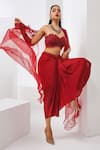 Buy_Awigna_Red Satin, Georgette Sequins, Pearls, Cut Work Embroidered Cape Dhoti Skirt Set _Online_at_Aza_Fashions