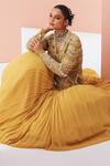 Buy_Awigna_Yellow Net, Georgette Cut Work, Pearls, Sequins, Peplum Jacket Lehenga Set_Online_at_Aza_Fashions