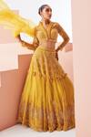 Buy_Awigna_Yellow Organza Embroidered Sequin Shawl Collar Lehenga Set _at_Aza_Fashions
