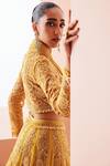 Shop_Awigna_Yellow Organza Embroidered Sequin Shawl Collar Lehenga Set _at_Aza_Fashions