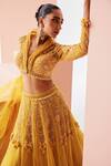 Awigna_Yellow Organza Embroidered Sequin Shawl Collar Lehenga Set _Online_at_Aza_Fashions