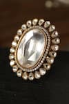 Shop_Paisley Pop_Gold Plated Polki Embellished Ring _at_Aza_Fashions