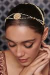 Paisley Pop_Gold Plated Kundan Pearl Embellished Mathapatti _Online_at_Aza_Fashions