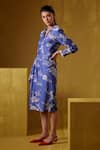 Buy Bunka Blue Cotton, Silk Collared Tasha Floral Print Wrap Dress Online at Aza Fashions Buy_Bunka_Blue Cotton, Silk Collared Tasha Floral Print Wrap Dress _Online_at_Aza_Fashions
