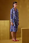 Shop Bunka Blue Cotton, Silk Collared Tasha Floral Print Wrap Dress Online at Aza Fashions Shop_Bunka_Blue Cotton, Silk Collared Tasha Floral Print Wrap Dress _Online_at_Aza_Fashions