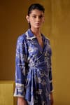 Bunka Blue Cotton, Silk Collared Tasha Floral Print Wrap Dress at Aza Fashions Bunka_Blue Cotton, Silk Collared Tasha Floral Print Wrap Dress _at_Aza_Fashions