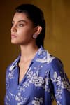 Shop Bunka Blue Cotton, Silk Collared Tasha Floral Print Wrap Dress Shop_Bunka_Blue Cotton, Silk Collared Tasha Floral Print Wrap Dress