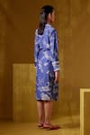 Shop Bunka Blue Cotton, Silk Collared Tasha Floral Print Wrap Dress at Aza Fashions Shop_Bunka_Blue Cotton, Silk Collared Tasha Floral Print Wrap Dress _at_Aza_Fashions