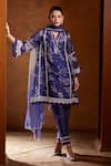 Buy Bunka Blue Organza Lace V-neck Farida Botanical Print Kurta Pant Set at Aza Fashions Buy_Bunka_Blue Organza Lace V-neck Farida Botanical Print Kurta Pant Set _at_Aza_Fashions