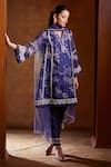 Shop Bunka Blue Organza Lace V-neck Farida Botanical Print Kurta Pant Set Online at Aza Fashions Shop_Bunka_Blue Organza Lace V-neck Farida Botanical Print Kurta Pant Set _Online_at_Aza_Fashions