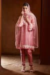 Buy_Bunka_Pink Organza Lace V-neck Farida Floral Print Kurta Pant Set _Online_at_Aza_Fashions