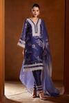 Shop Bunka Blue Organza Print Botanical V Neck Salma Floral Kurta Pant Set Online at Aza Fashions Shop_Bunka_Blue Organza Print Botanical V Neck Salma Floral Kurta Pant Set _Online_at_Aza_Fashions