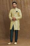 Buy_Aryavir Malhotra_Gold Kurta Banarasi Jacquard Woven And Embroidered Floral Jaal Pattern & Set _at_Aza_Fashions