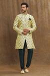 Buy_Aryavir Malhotra_Gold Kurta Banarasi Jacquard Woven And Embroidered Floral Jaal Pattern & Set _Online_at_Aza_Fashions