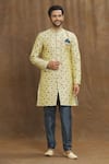 Buy_Aryavir Malhotra_Gold Kurta Banarasi Jacquard Woven And Embroidered Floral Jaal Pattern & Set _at_Aza_Fashions