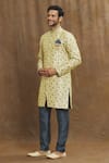 Buy_Aryavir Malhotra_Gold Kurta Banarasi Jacquard Woven And Embroidered Floral Jaal Pattern & Set _Online_at_Aza_Fashions