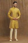 Buy_Aryavir Malhotra_Gold Kurta Banarasi Jacquard Woven And Embroidered Floral Jaal Pattern & Set _Online_at_Aza_Fashions