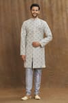 Buy_Aryavir Malhotra_Off White Kurta Banarasi Jacquard Woven And Embroidered Rose Jaal Pattern & Set _at_Aza_Fashions