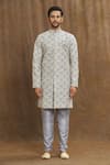 Aryavir Malhotra_Off White Kurta Banarasi Jacquard Woven And Embroidered Rose Jaal Pattern & Set _Online_at_Aza_Fashions