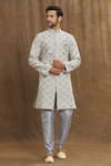 Buy_Aryavir Malhotra_Off White Kurta Banarasi Jacquard Woven And Embroidered Rose Jaal Pattern & Set _Online_at_Aza_Fashions