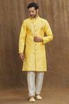 Buy_Arihant Rai Sinha_Yellow Brocade, Silk Embroidery Banarasi Vintage Pattern Kurta Set _at_Aza_Fashions