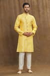 Buy_Arihant Rai Sinha_Yellow Brocade, Silk Embroidery Banarasi Vintage Pattern Kurta Set _Online_at_Aza_Fashions