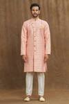 Arihant Rai Sinha_Pink Brocade, Silk Embroidery Vintage Woven Pattern Banarasi Kurta Set _Online_at_Aza_Fashions