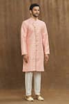Buy_Arihant Rai Sinha_Pink Brocade, Silk Embroidery Vintage Woven Pattern Banarasi Kurta Set _Online_at_Aza_Fashions