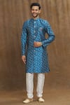 Buy_Aryavir Malhotra_Blue Kurta Banarasi Jacquard Woven Bloom Pattern Set _at_Aza_Fashions