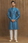 Buy_Aryavir Malhotra_Blue Kurta Banarasi Jacquard Woven Bloom Pattern Set _Online_at_Aza_Fashions