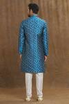 Shop_Aryavir Malhotra_Blue Kurta Banarasi Jacquard Woven Bloom Pattern Set _at_Aza_Fashions