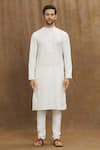 Arihant Rai Sinha_Off White Kurta Soft Plain Art Silk Embroidery Stitchline Mandarin Collar Set _Online_at_Aza_Fashions