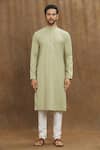 Arihant Rai Sinha_Green Silk Embroidery Solid Mandarin Collar Kurta _Online_at_Aza_Fashions