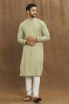 Buy_Arihant Rai Sinha_Green Silk Embroidery Solid Mandarin Collar Kurta _Online_at_Aza_Fashions
