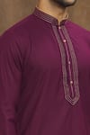 Shop_Arihant Rai Sinha_Magenta Kurta Soft Plain Art Silk Embroidery Stitchline Thread Neckline Set _Online_at_Aza_Fashions