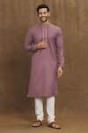 Buy_Arihant Rai Sinha_Purple Soft Plain Art Silk Embroidery Stitchline Thread Placket Kurta _at_Aza_Fashions