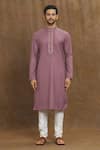 Arihant Rai Sinha_Purple Soft Plain Art Silk Embroidery Stitchline Thread Placket Kurta _Online_at_Aza_Fashions