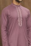 Shop_Arihant Rai Sinha_Purple Soft Plain Art Silk Embroidery Stitchline Thread Placket Kurta _Online_at_Aza_Fashions