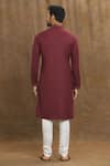 Shop_Arihant Rai Sinha_Maroon Soft Plain Art Silk Embroidery Stitchline Thread Collar Kurta _at_Aza_Fashions