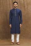 Arihant Rai Sinha_Blue Silk Embroidery Placket Straight Kurta _Online_at_Aza_Fashions